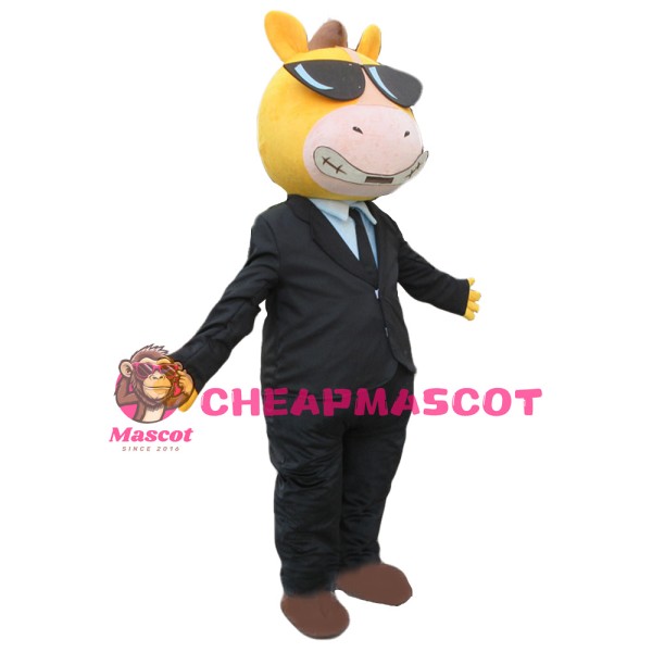 Adult Style Horse In Black Suit And Sunglasses Mascot Costume