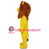 Funny Yellow Lion With Long Brown Mane Mascot Costume