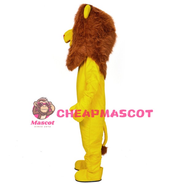 Funny Yellow Lion With Long Brown Mane Mascot Costume