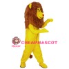 Funny Yellow Lion With Long Brown Mane Mascot Costume