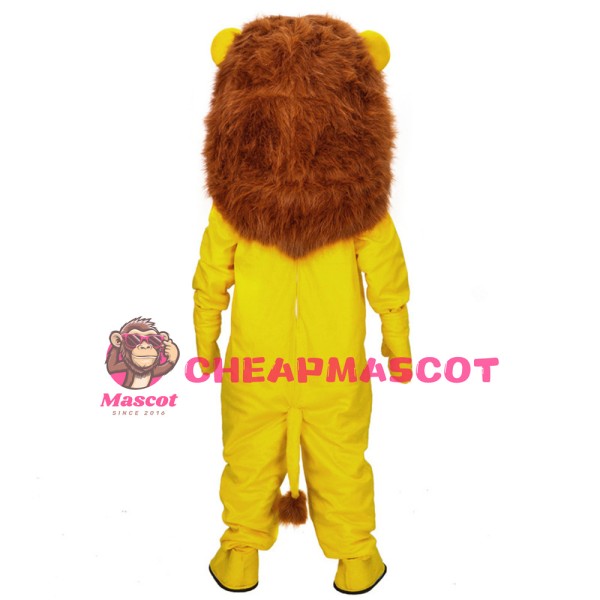 Funny Yellow Lion With Long Brown Mane Mascot Costume