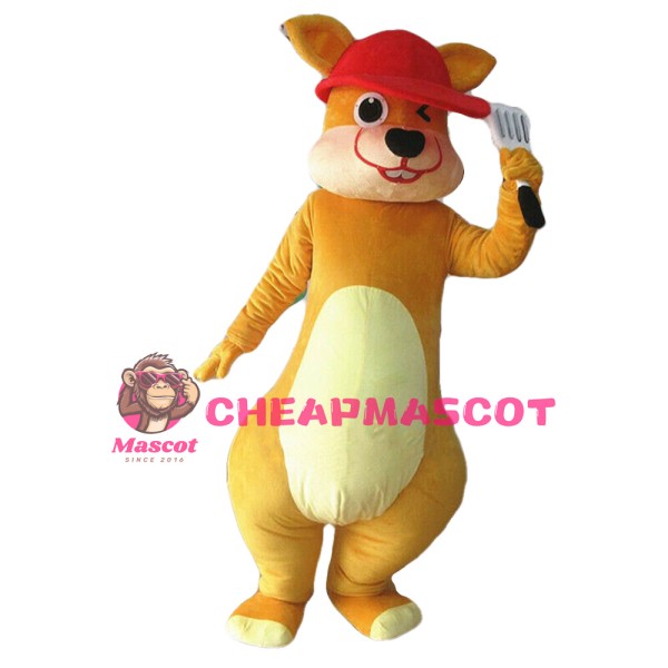 Short Plush Yellow Squirrel With Shovel Mascot Costume
