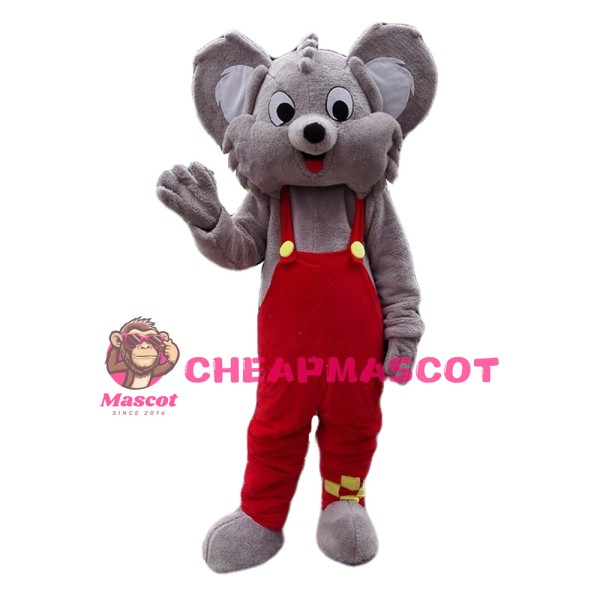 Smiling Grey Mouse With Red Pants Mascot Costume