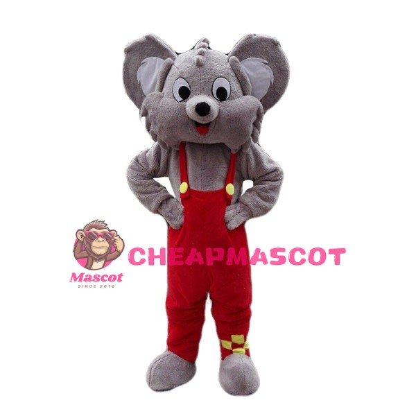 Smiling Grey Mouse With Red Pants Mascot Costume