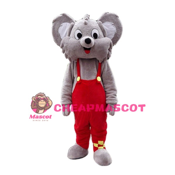 Smiling Grey Mouse With Red Pants Mascot Costume