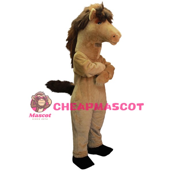 Standing Crossed Hands Brown Horse Mascot Costume
