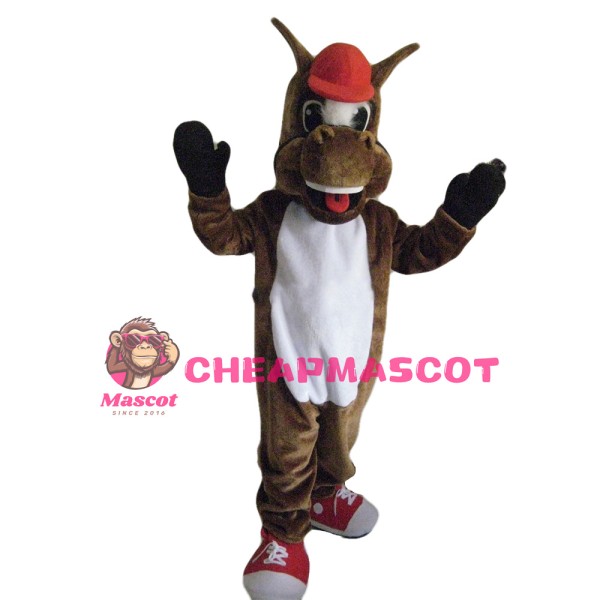 Happy Horse With Red Cap And Shoes Mascot Costume