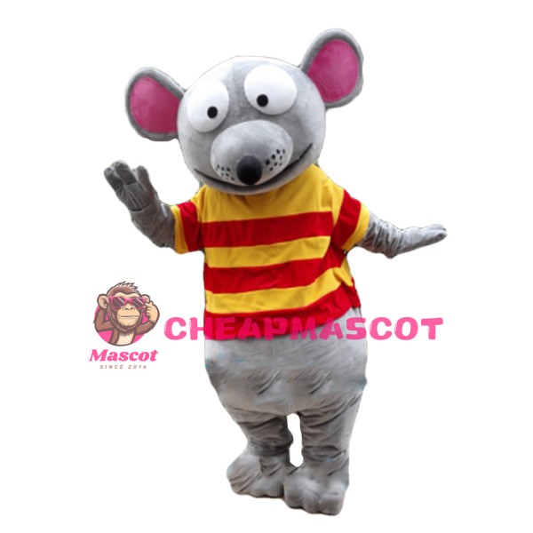 Big Eyes Mouse With Striped Shirt Mascot Costume