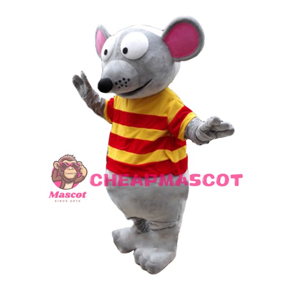 Big Eyes Mouse With Striped Shirt Mascot Costume