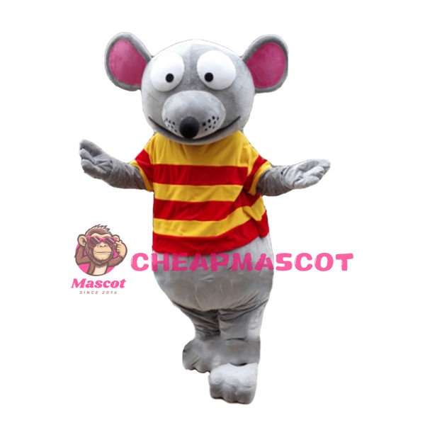 Big Eyes Mouse With Striped Shirt Mascot Costume