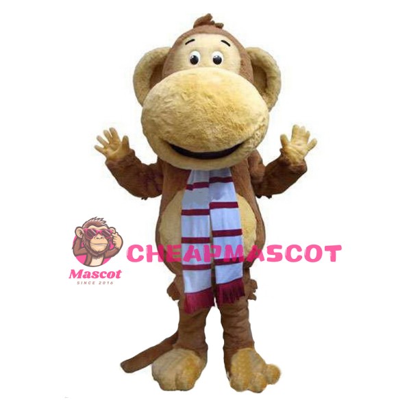 Funny Big Mouth Monkey With Scarf Mascot Costume
