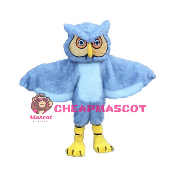 Plush Long Fur Sky Blue Owl Mascot Costume