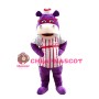Purple Hippo With Red Glasses And Striped Shirt Mascot Costume