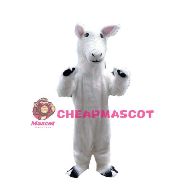 Standing Long Fur White Goat Mascot Costume