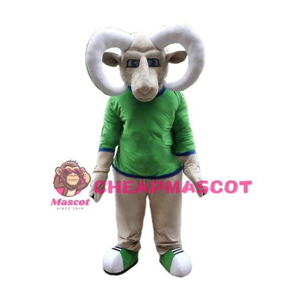 Khaki Ram With Green Top Mascot Costume Full Body Outfit