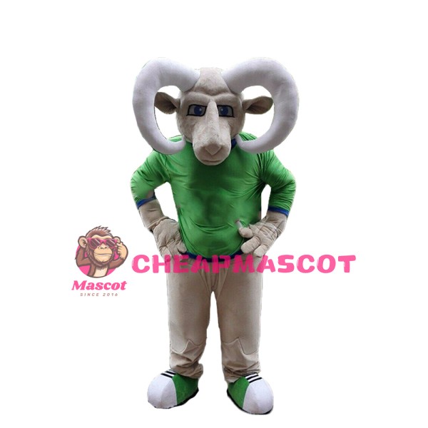 Khaki Ram With Green Top Mascot Costume Full Body Outfit