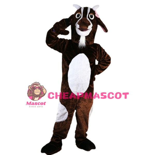 Adult Hot Lively Brown & White Goat Mascot Costume