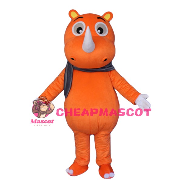 New Kind Little Orange Rhino With Grey Scarf Mascot Costume