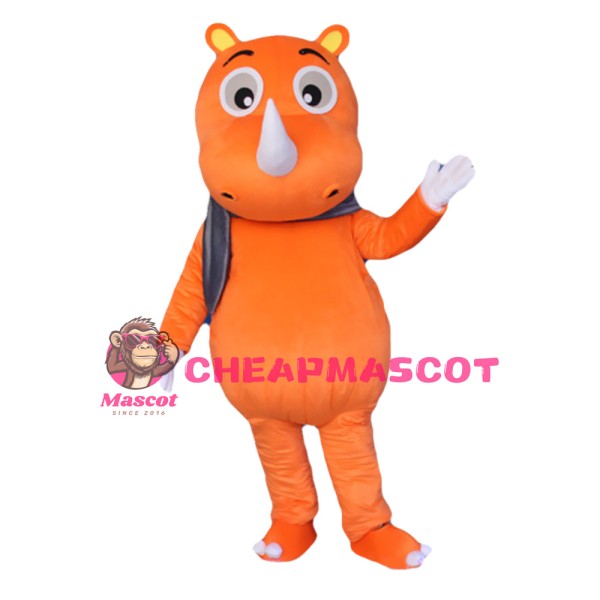 New Kind Little Orange Rhino With Grey Scarf Mascot Costume