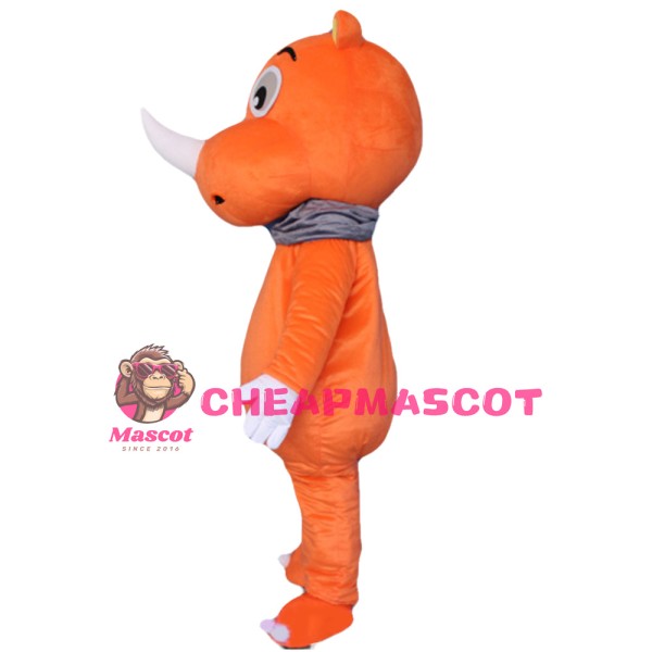 New Kind Little Orange Rhino With Grey Scarf Mascot Costume