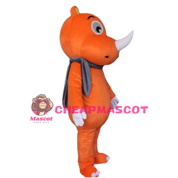 New Kind Little Orange Rhino With Grey Scarf Mascot Costume