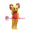 Happy Smiling Red & Yellow Sheep With Curved Claws Mascot Costume