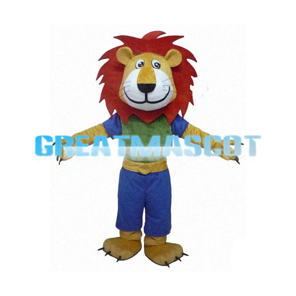 Happy Lion With Reddish Brown Mane Mascot Costume