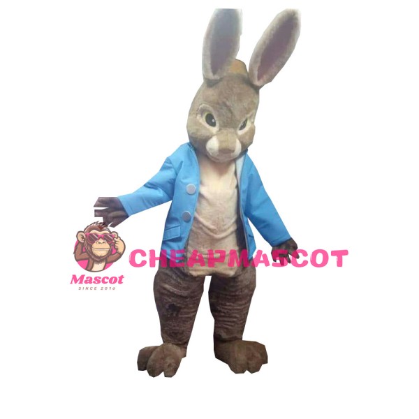 New Lovely Grey Rabbit With Blue Coat Mascot Costume