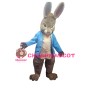 New Lovely Grey Rabbit With Blue Coat Mascot Costume