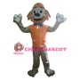 Adult Size Excited Grey Dog With Orange Top Mascot Costume