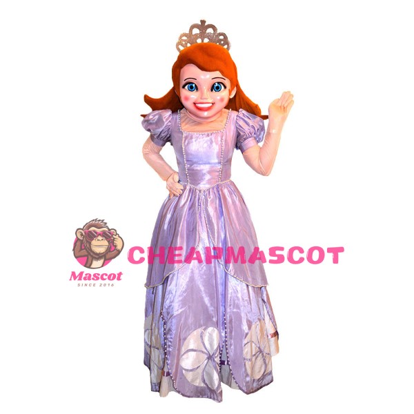 Beautiful Brown Hair Princess With Bright Purple Dress Mascot Costume