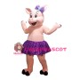 Beautiful Pig Girl With Purple Skirt And Bow Mascot Costume
