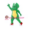 Walking Green Dinosaur In Red Shoes Mascot Costume