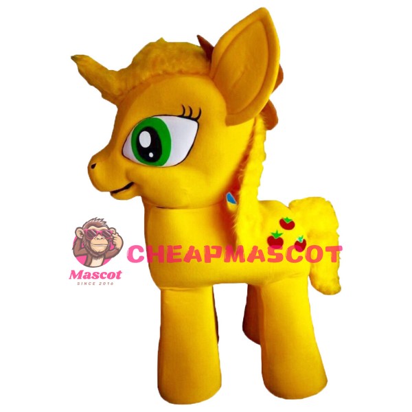 Likeable Yellow Little Horse With Big Green Eyes Mascot Costume
