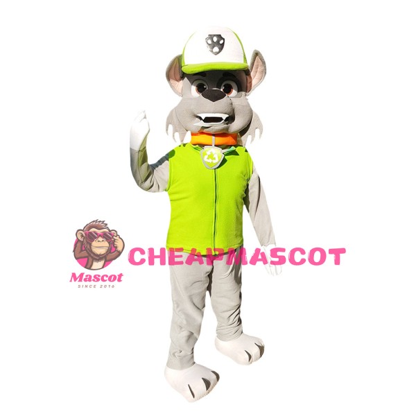 Hot Honest Grey Dog With Green Top Mascot Costume