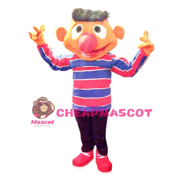Lively Big Nose Boy With Striped Shirt Mascot Costume