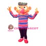 Lively Big Nose Boy With Striped Shirt Mascot Costume