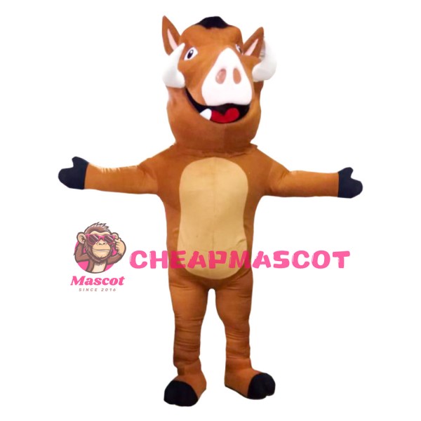 Brown Wild Pig With Fangs Mascot Costume