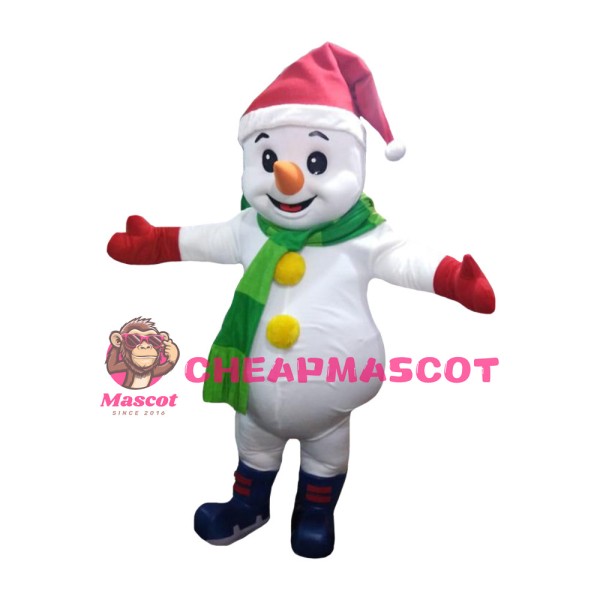 Classic Version Snowman With Green Scarf Mascot Costume