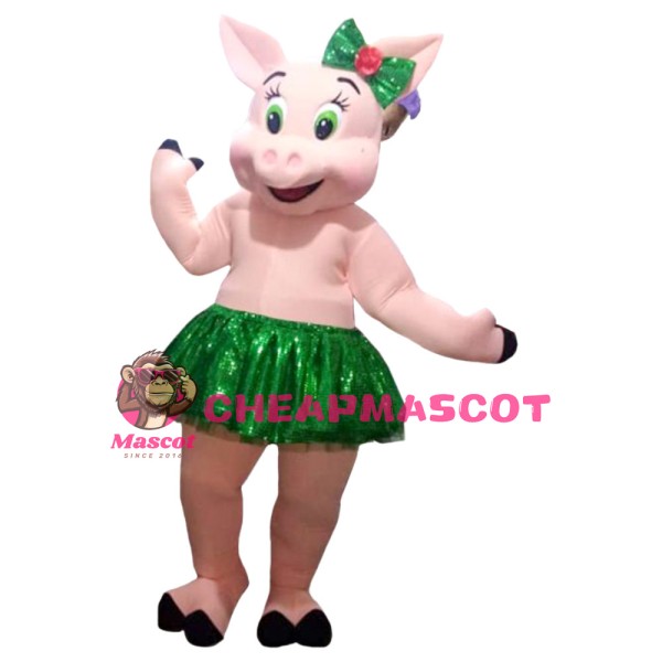 Lovely Cartoon Pig With Green Eyes Mascot Costume