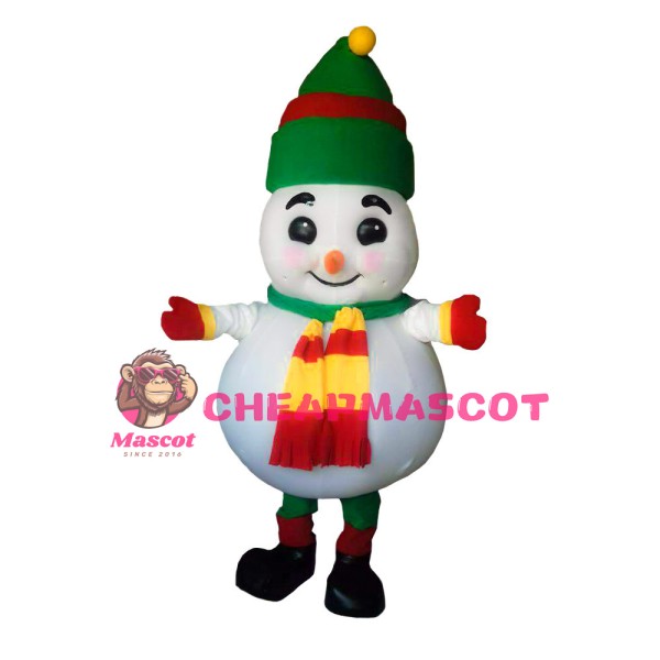 Super Cute Snowman With Christmas Hat Mascot Costume
