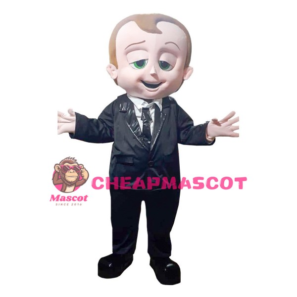 Big Head Little Boy In Suit Mascot Costume