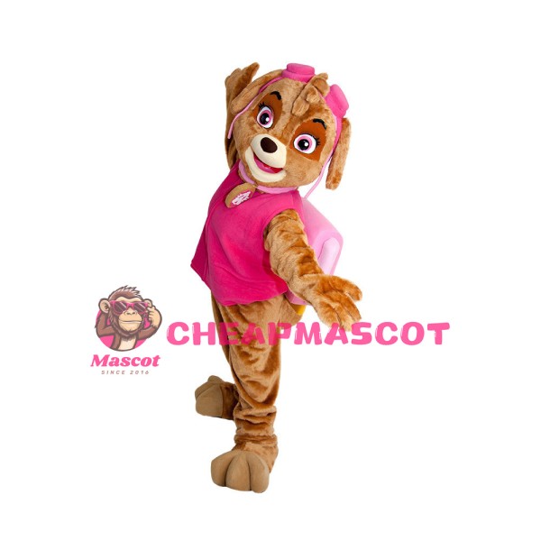 Brown Little Dog With Pink Vest Mascot Costume