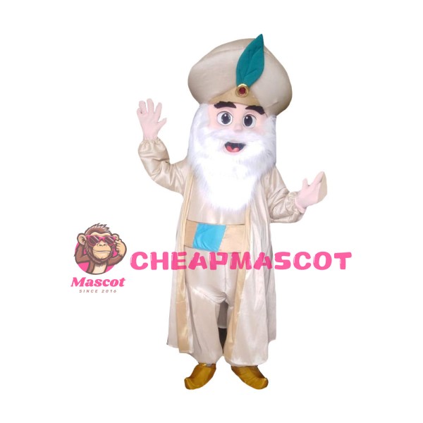 Bearded Old Arab King With Coat Mascot Costume