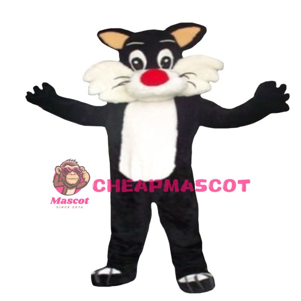 Adult Lively Black & White Cat Mascot Costume
