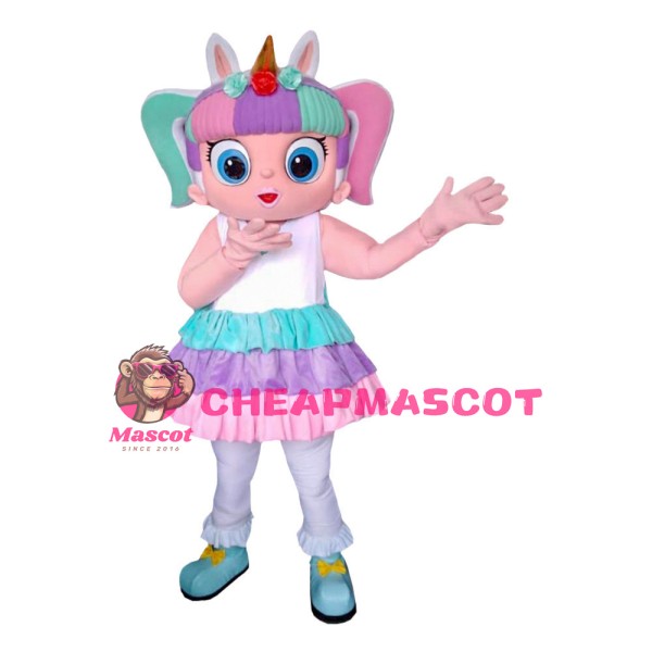 Lovely Blue Eyes Girl With Two Ponytails Mascot Costume