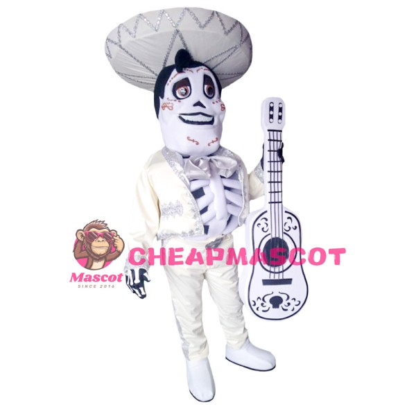 Strange Style Playing Guitar Skeleton Mascot Costume