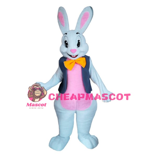 Gross White Rabbit With Orange Tie Mascot Costume