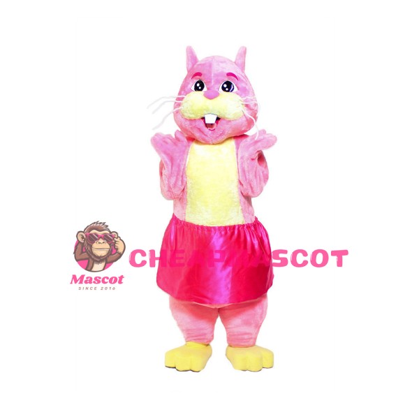 Pink & Yellow Squirrel With Skirt Mascot Costume
