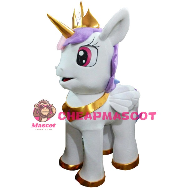 White Pony With Purple Mane And Gold Horn Mascot Costume